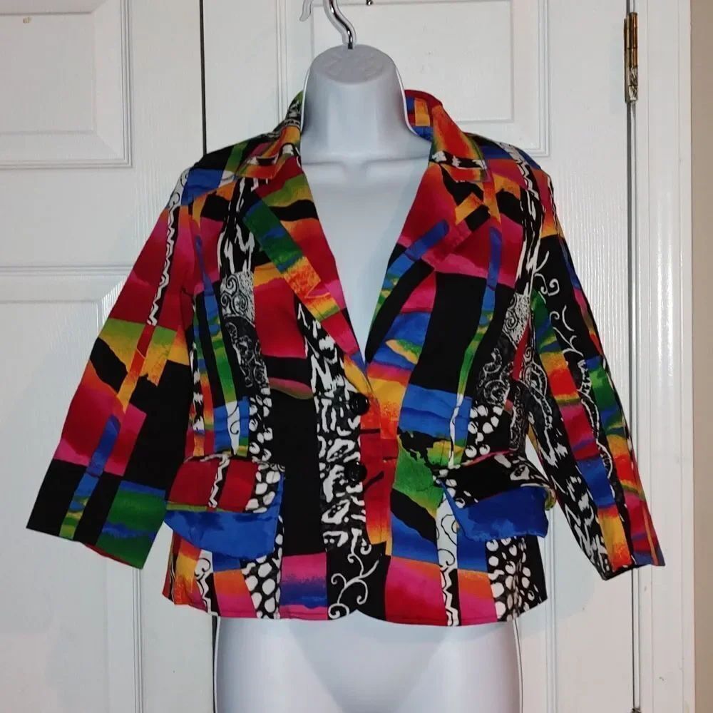 ERIN by Erin Fetherston cropped multi color multi print cropped blazer Sz S